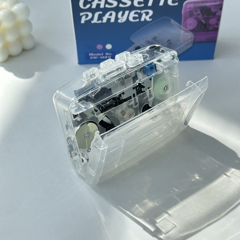 مسجل شريط بايين بوكس الشفاف بتصميم ريترو مسجل محمول سماعات رأس تشغيل تسجيل الشريط للبيع - Image 4